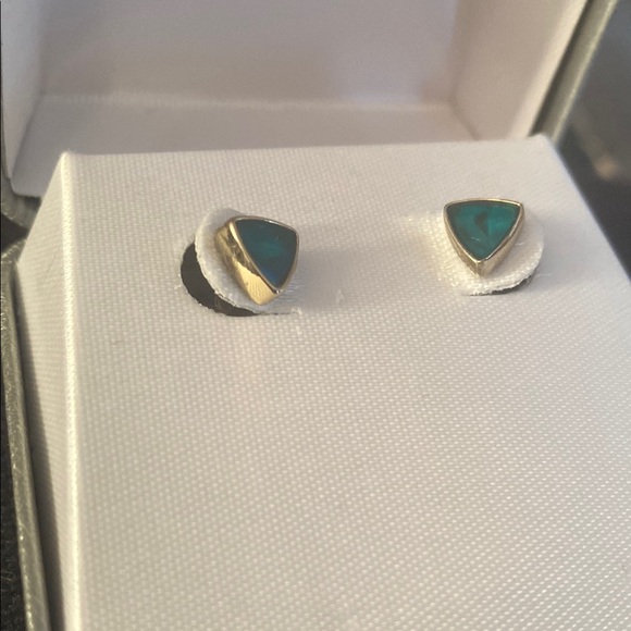 Green Blue Triangle Stud Earrings - Picture 3 of 6